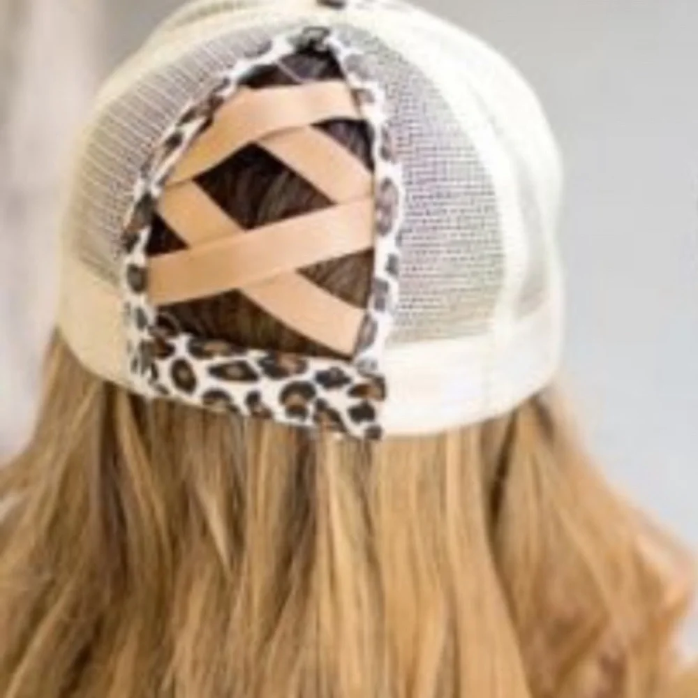 Leopard Distressed Ponytail Baseball Hat - Picture 5 of 5